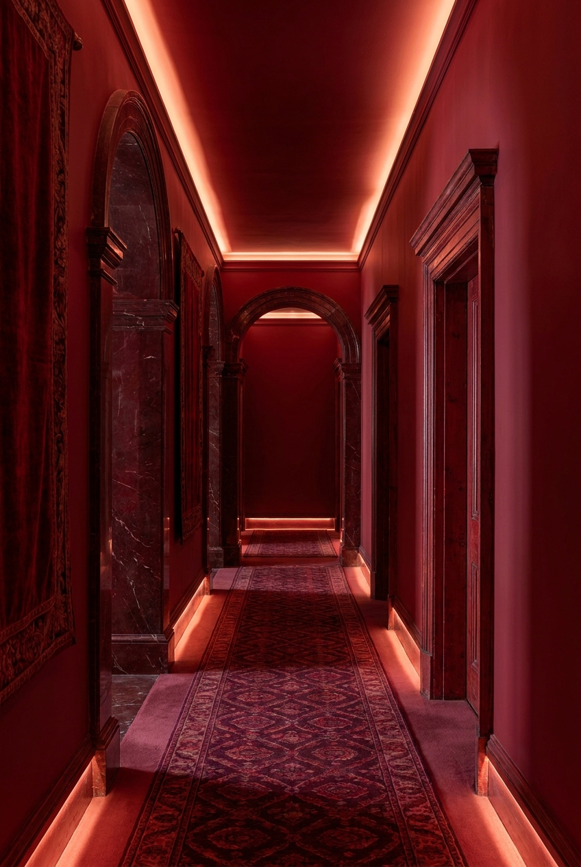 The Crimson Passage-Color Study, architecture, using Unspecified AI image prompt