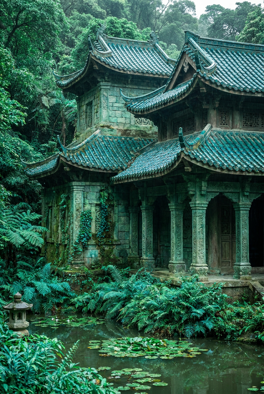 The Jade Temple analogous color study, analogous colors, using Unspecified AI image prompt