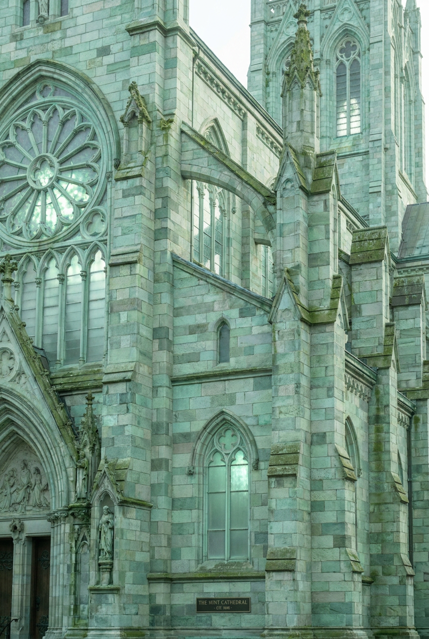 The Mint Cathedral Monochromatic-color study, architecture, using Unspecified AI image prompt