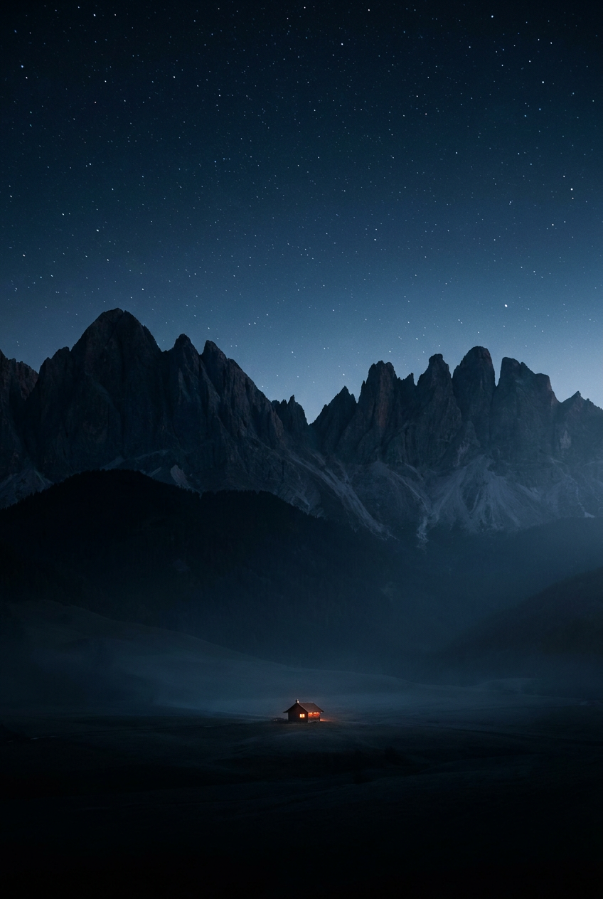 The Tiny Cabin Light-Negative Space Study, cabin, using Unspecified AI image prompt